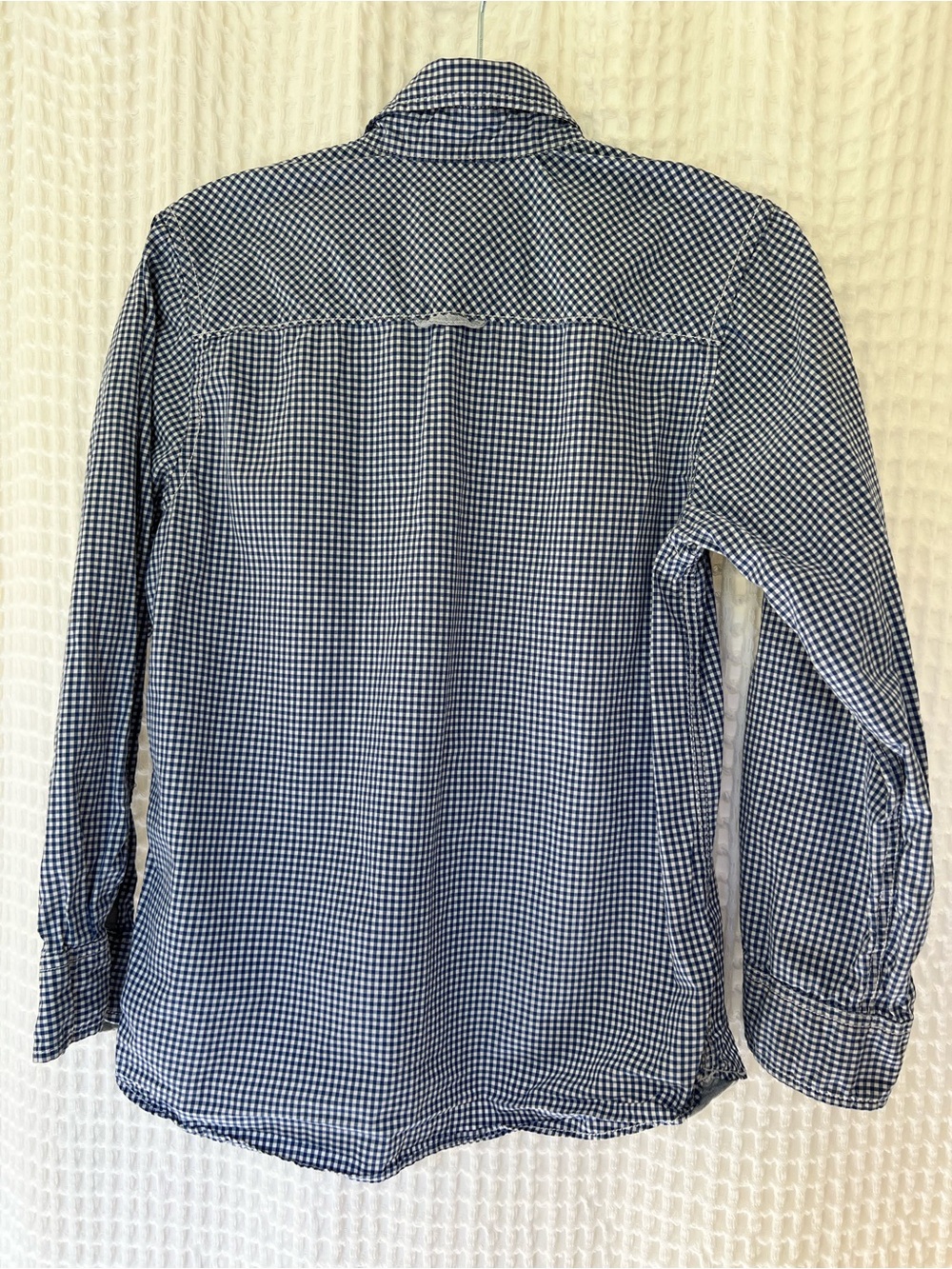 L.O.G.G. Boys 7/8 Blue Gingham Button-Down Shirt with Chambray cuff when rolled - Picture 5 of 6